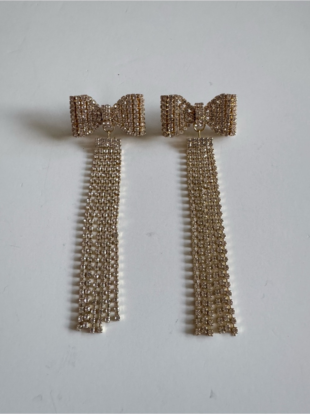 Express Gold Bow Tassel Rhinestone Drop Earrings